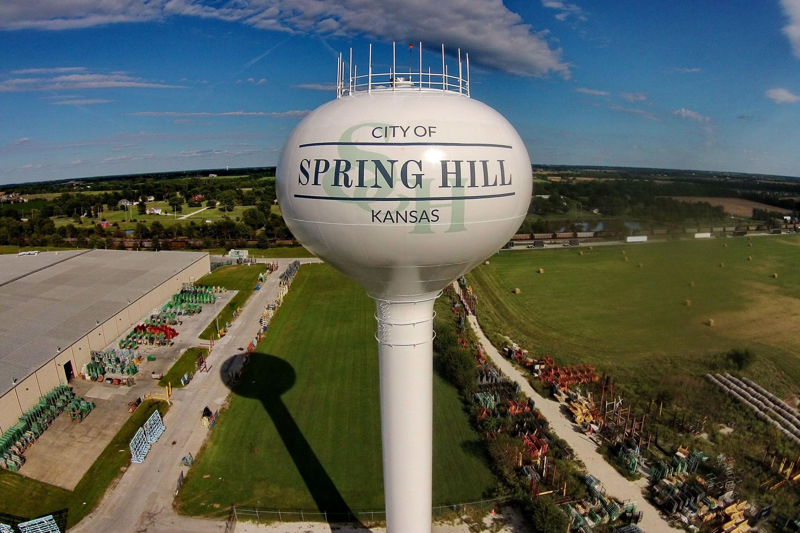 Photo of Spring Hill Kansas water tower overlooking city